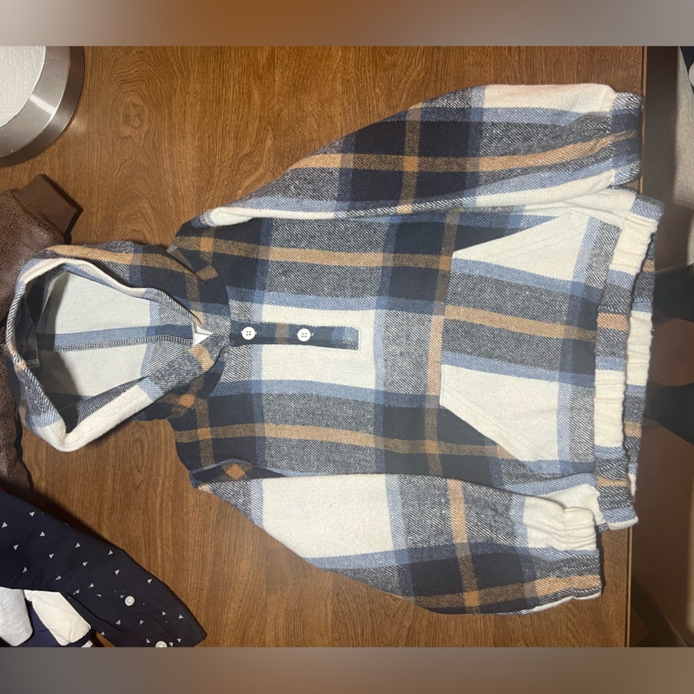 SHEIN Blue and Brown Plaid Kids Sweater